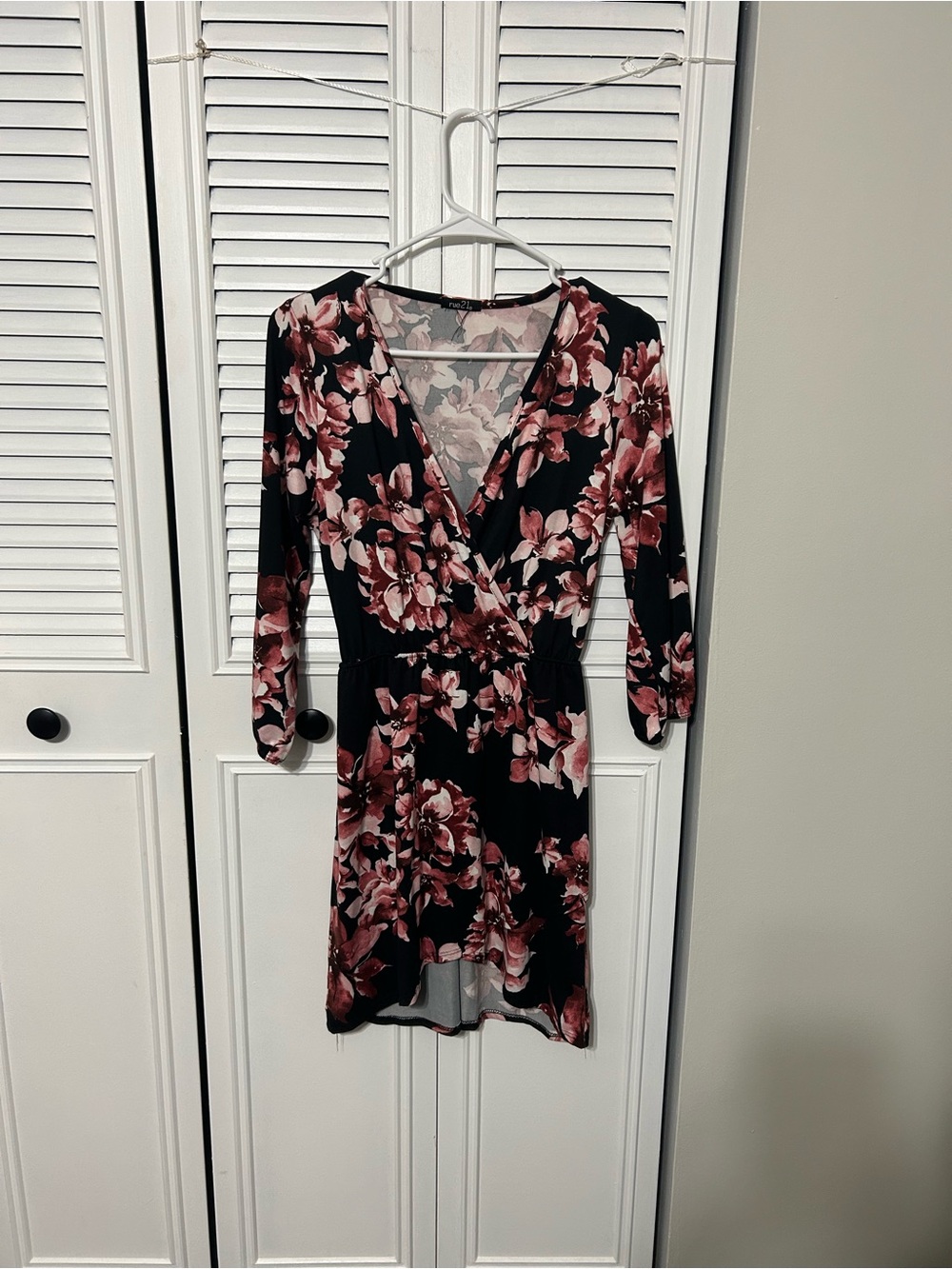 Rue21 Black Dress with Rose-Pink Floral Print